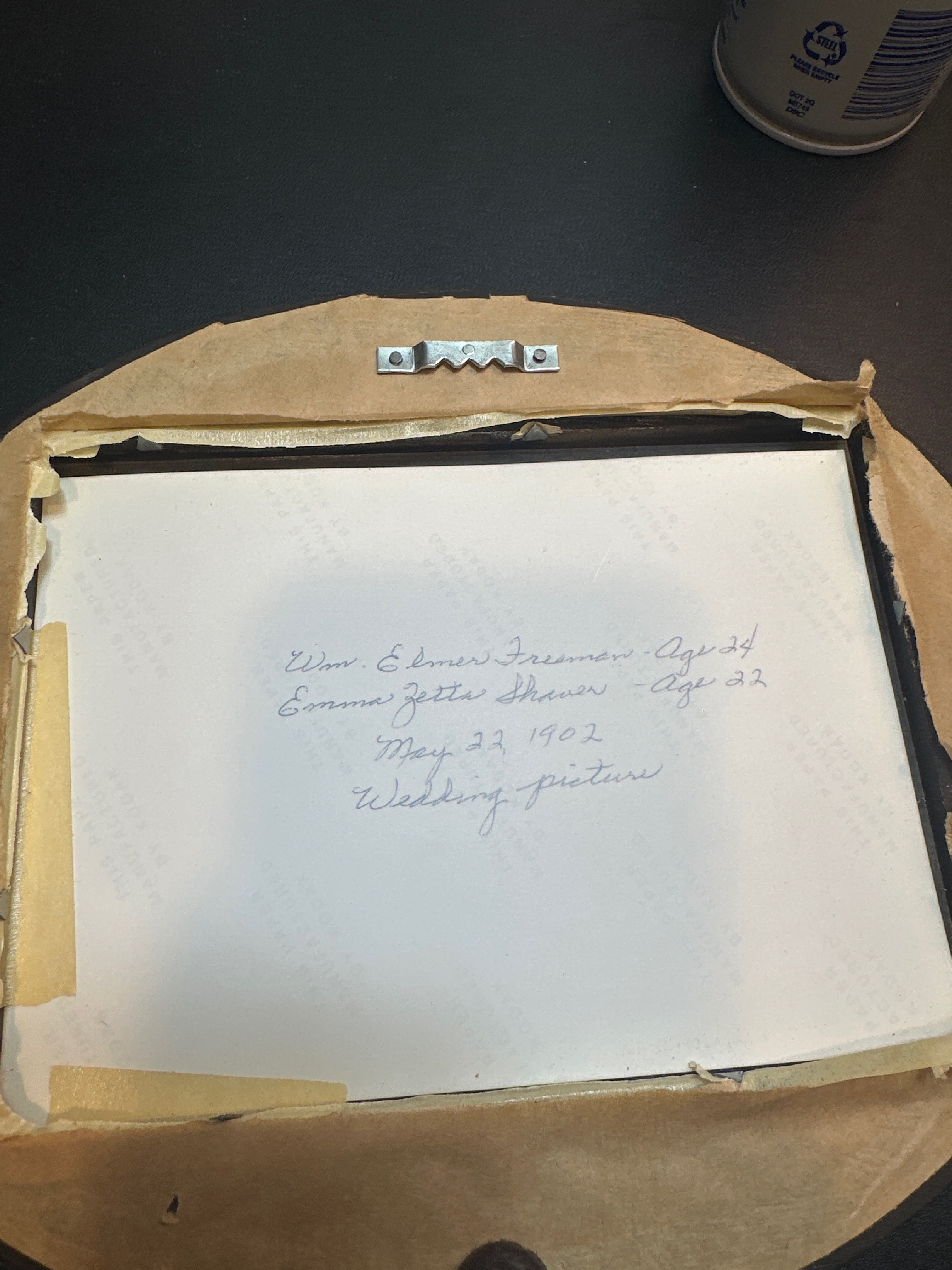 1902 Wedding Portrait in Carved Round Wood Frame – Antique Photo | Viridian Eclection