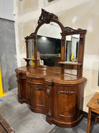 19th Century Scottish Victorian Mahogany Mirror-Back Bar Sideboard, Flame Veneer and Carved Acanthus, c. 1860–1870