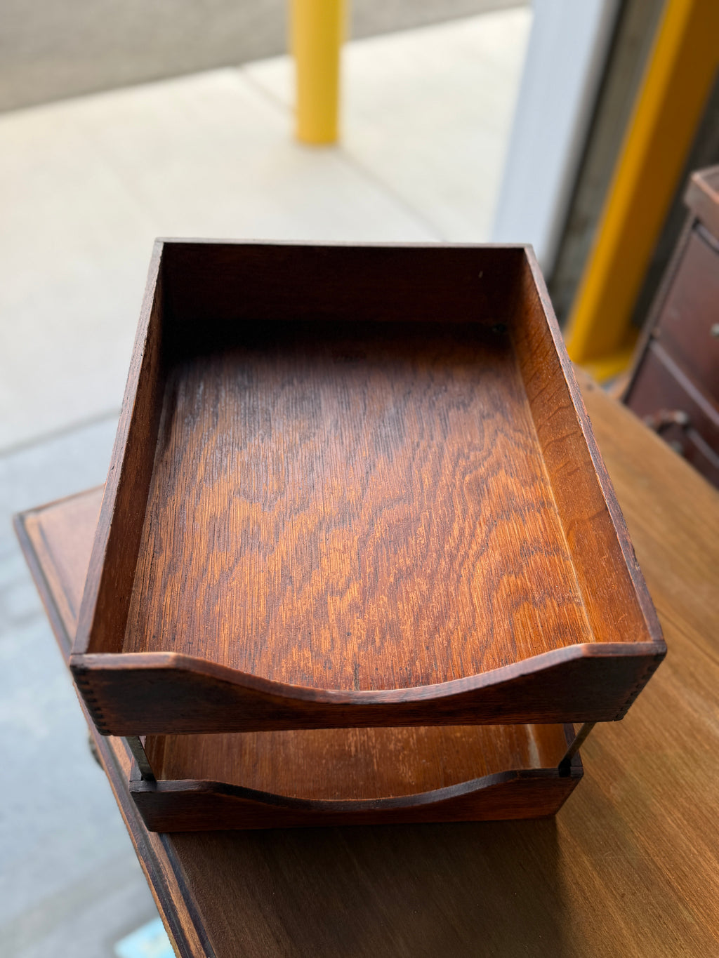 Antique Weis Manufacturing Co. Two-Tier Wood Letter Tray, c. 1920s–1940s