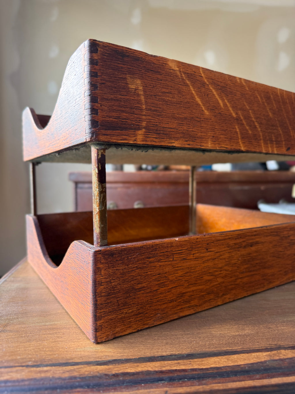 Antique Weis Manufacturing Co. Two-Tier Wood Letter Tray, c. 1920s–1940s