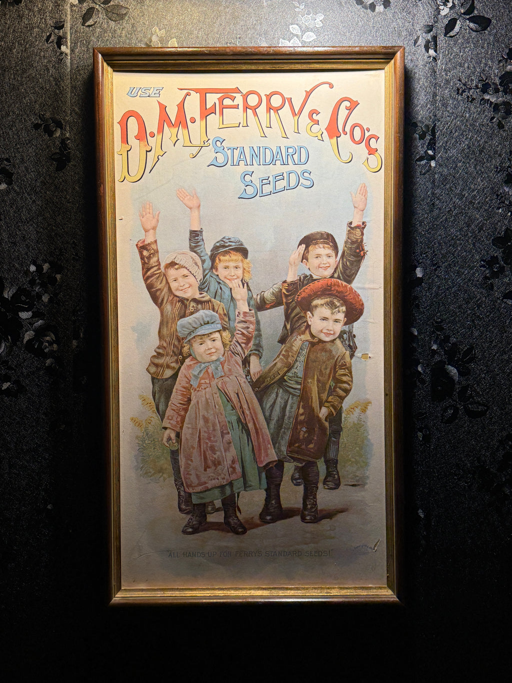 All Hands Up for Ferry’s Standard Seeds! — Original 1891 D.M. Ferry & Co. Advertising Lithograph