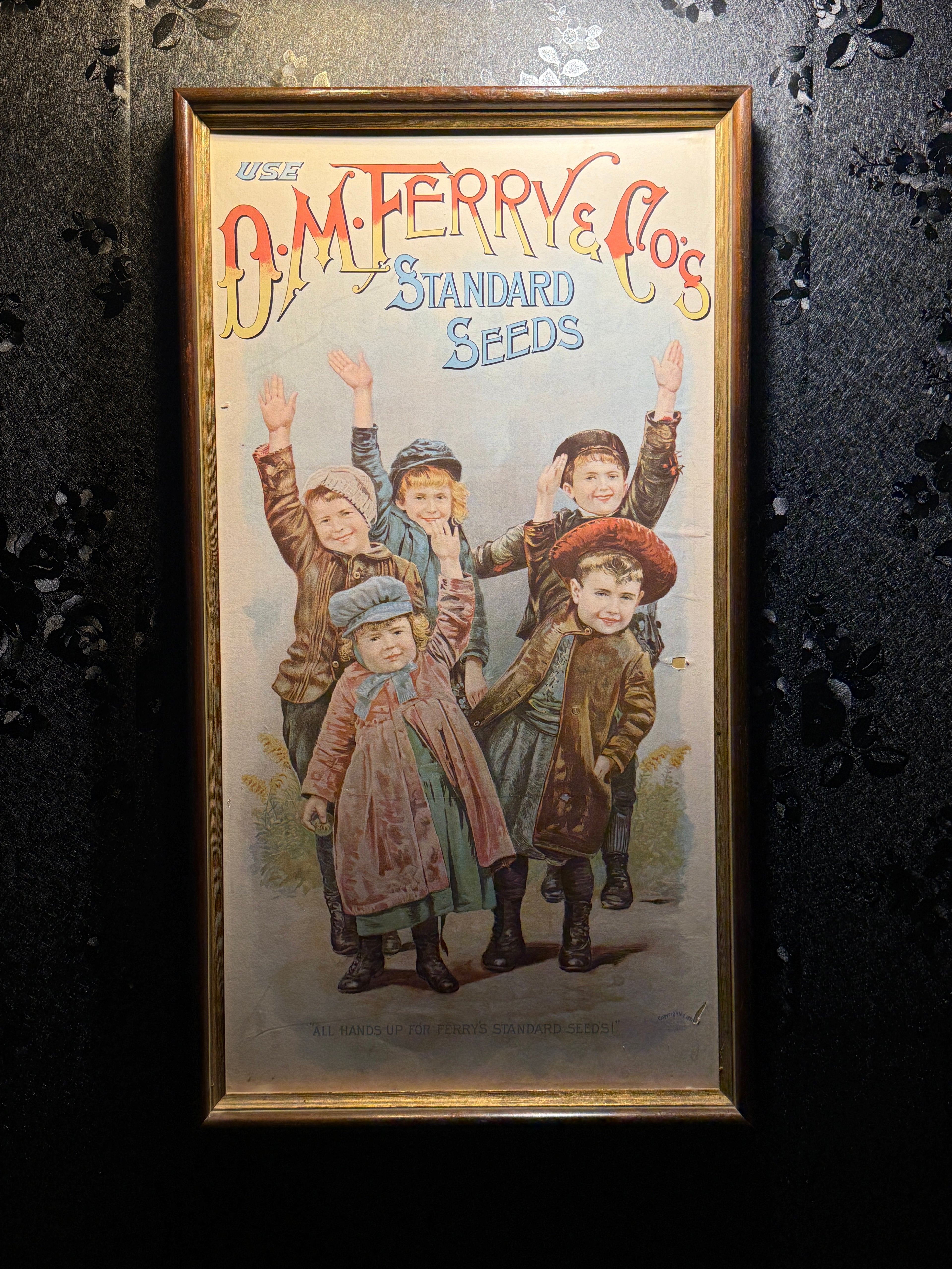 All Hands Up for Ferry’s Standard Seeds! — Original 1891 D.M. Ferry & Co. Advertising Lithograph