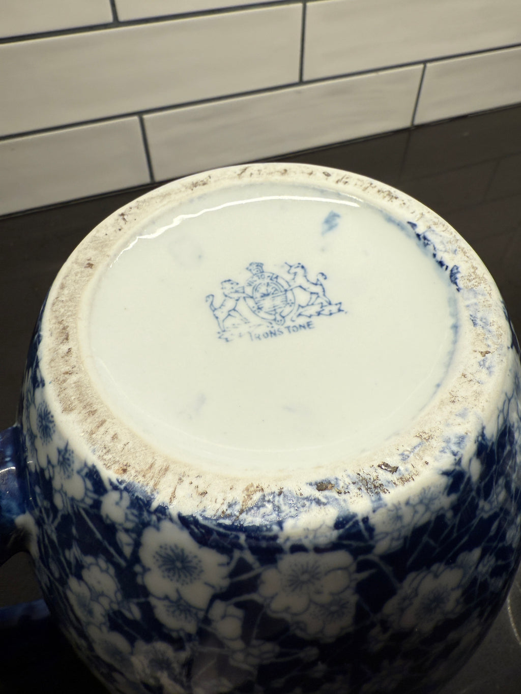 Prunus Blossom Flow Blue Ironstone Pitcher Set — Staffordshire, England, c. 1890–1910