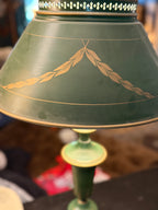 Vintage Emerald Green Toleware Table Lamp with Metal Shade, c. 1950s