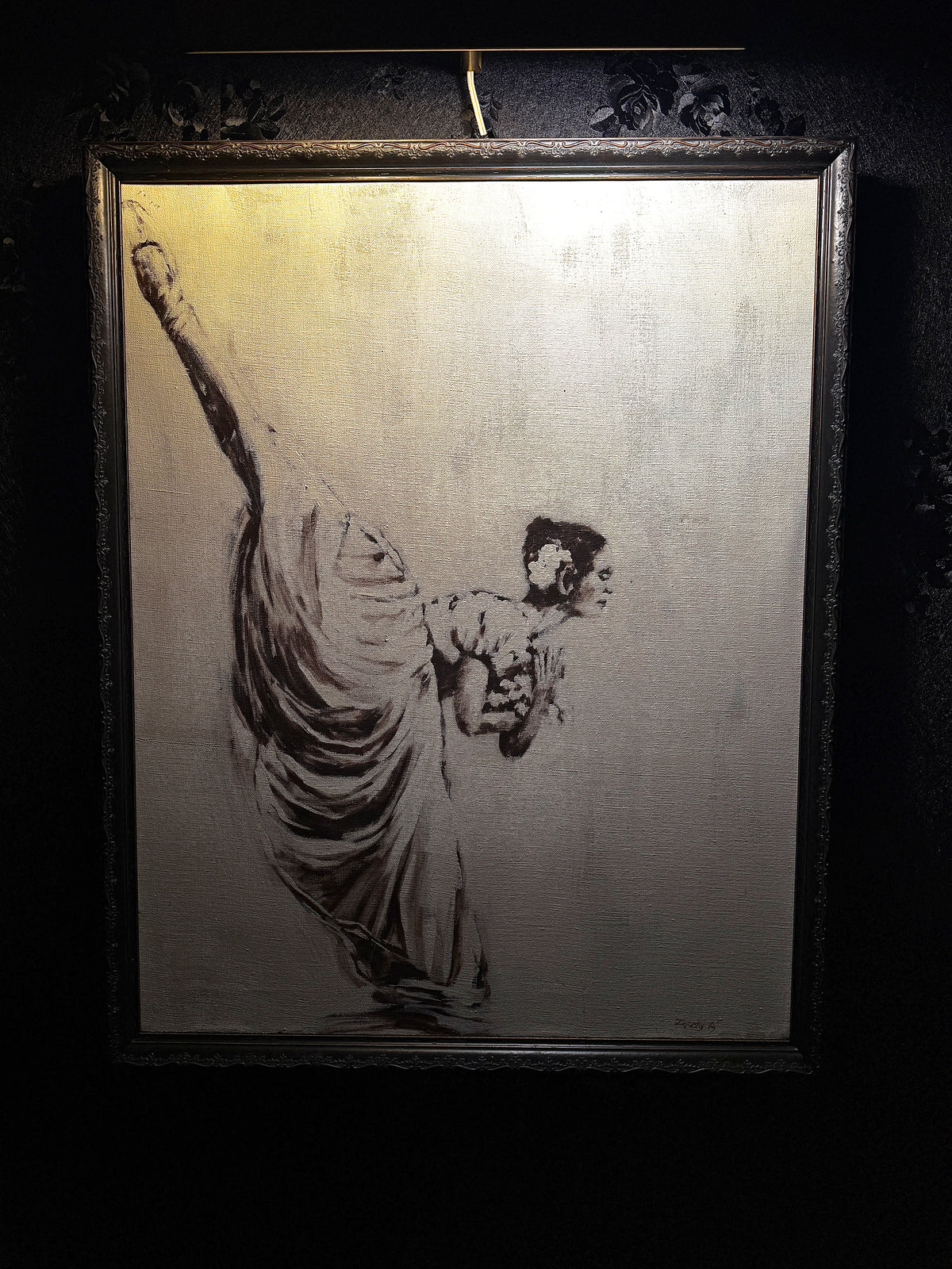Dancer in High Kick — Figurative Painting Mixed media (charcoal and ink) on canvasa Canvas signed Zyvosky c. 1979