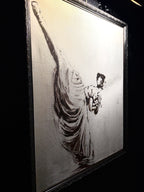 Dancer in High Kick — Figurative Painting Mixed media (charcoal and ink) on canvasa Canvas signed Zyvosky c. 1979