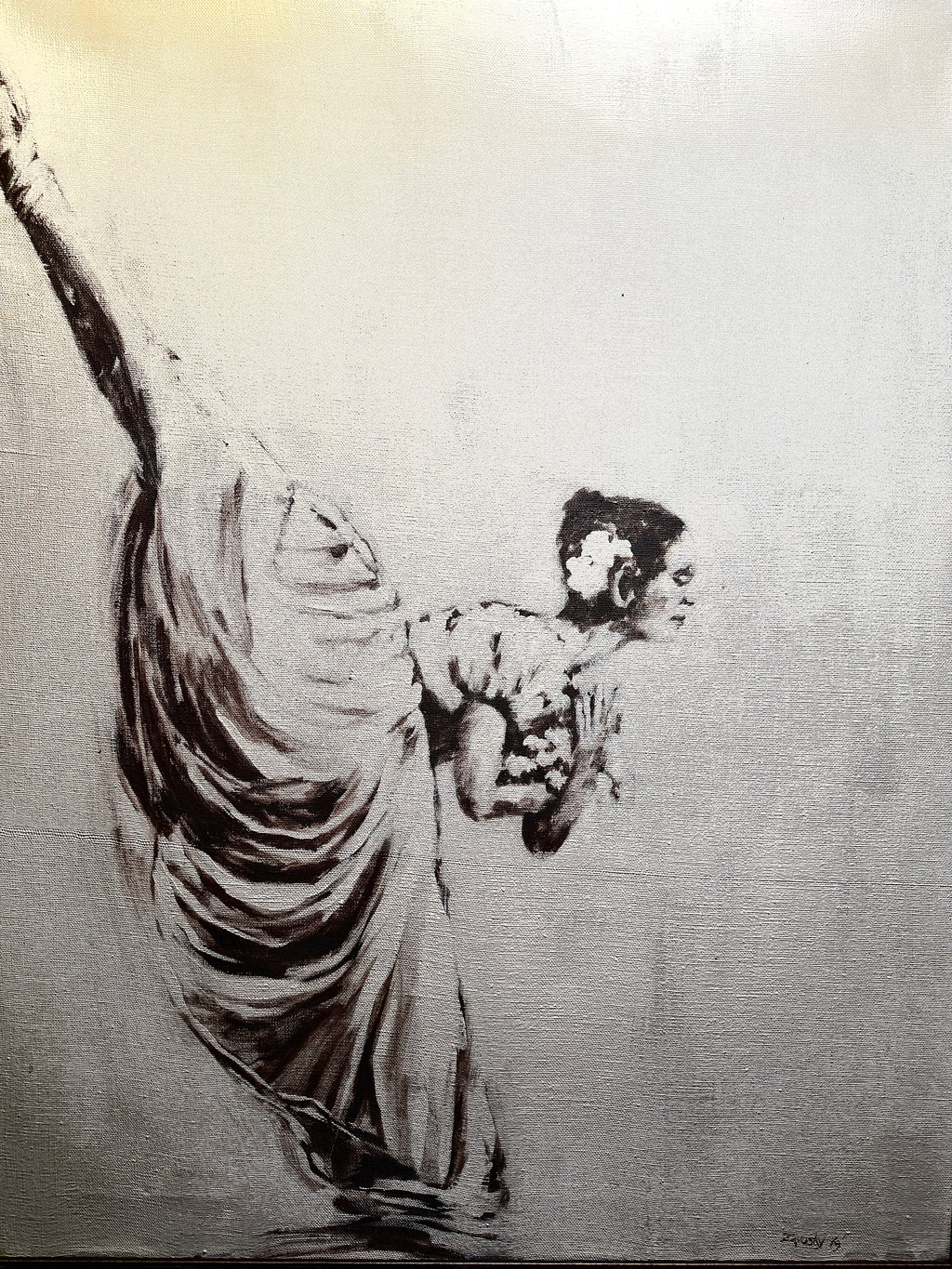 Dancer in High Kick — Figurative Painting on Canvas signed Zyvosky and dated ’79