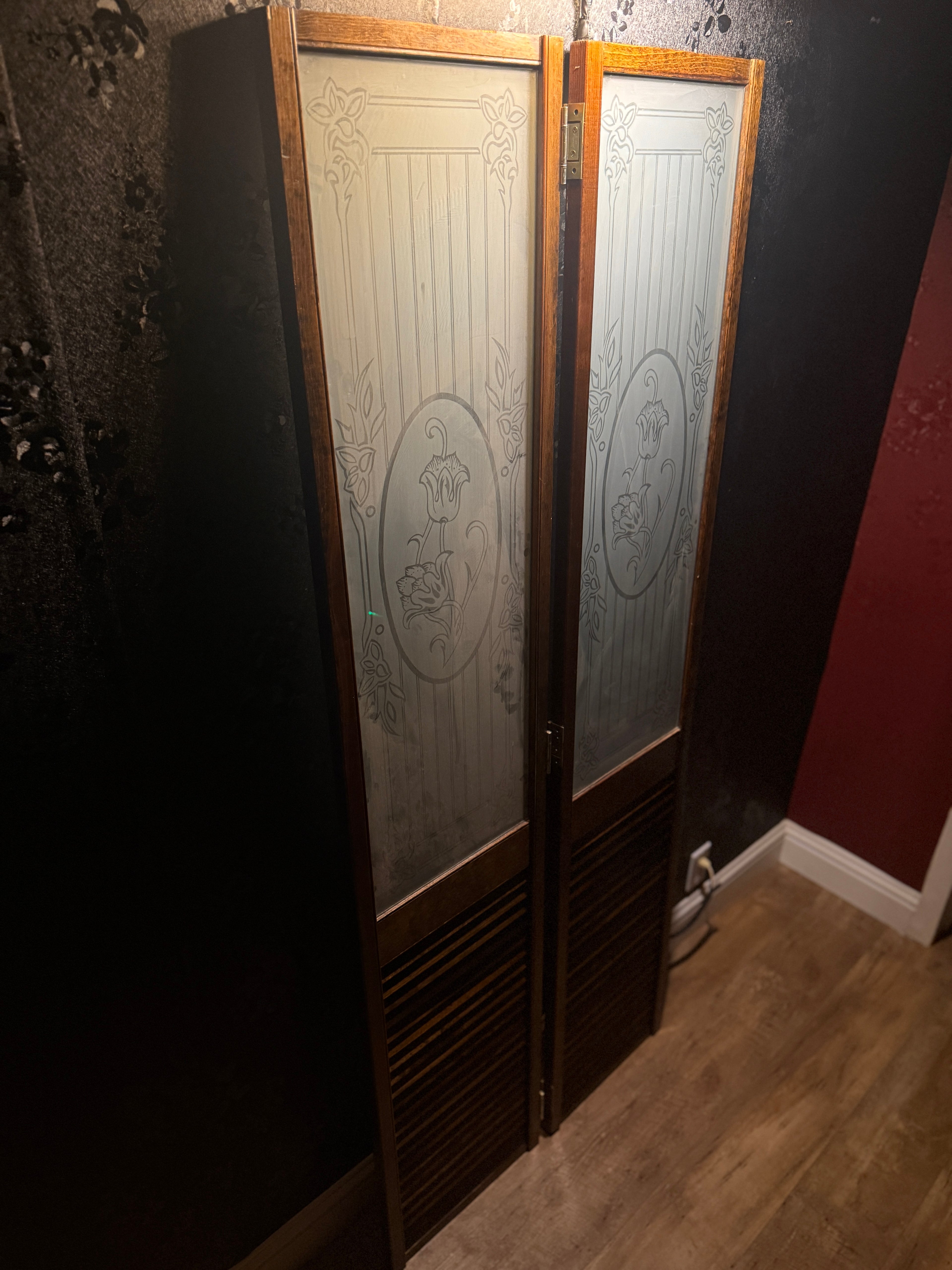 Art Nouveau Etched Glass Bifold Doors, American c.1900–1915