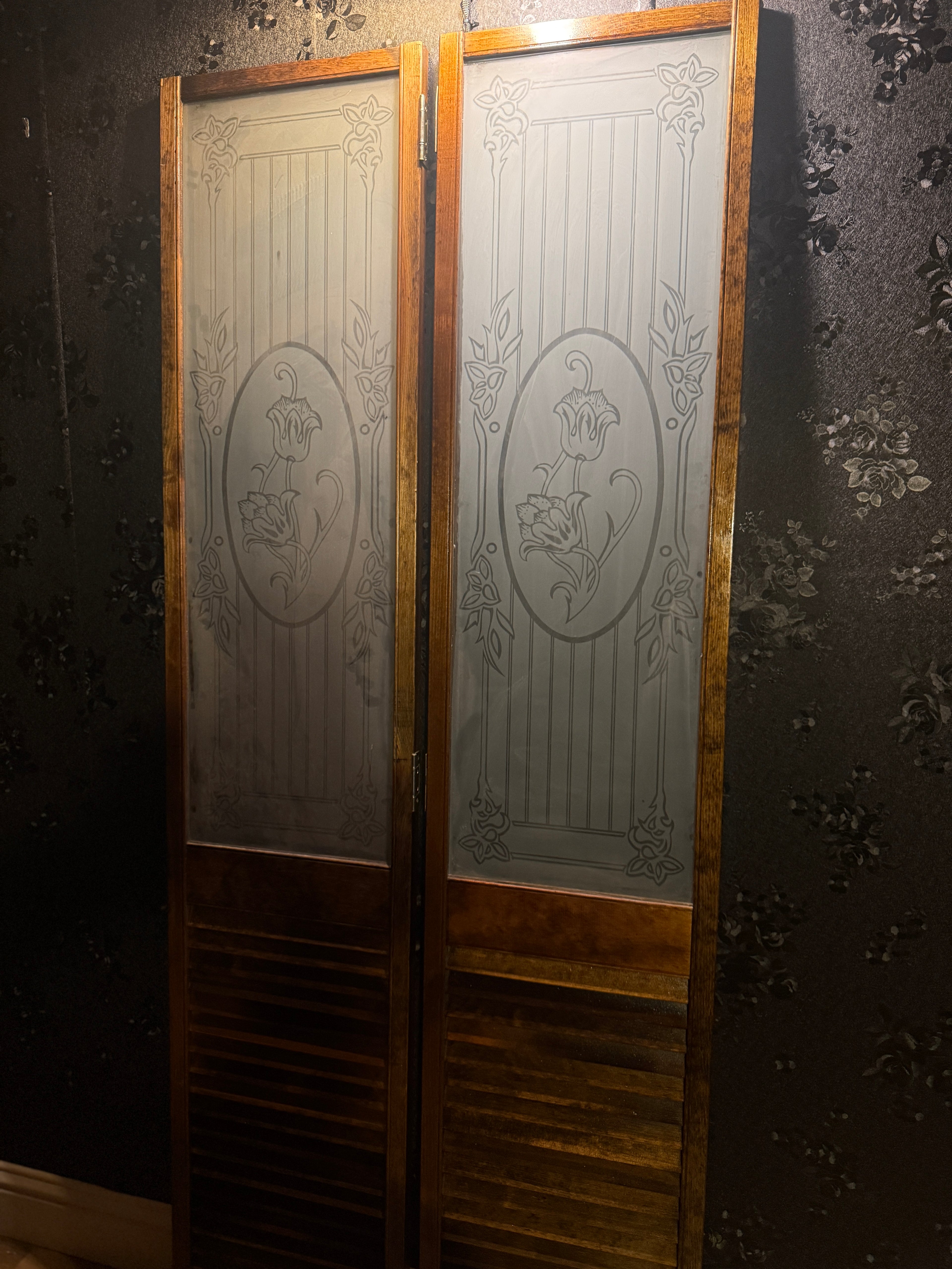 Art Nouveau Etched Glass Bifold Doors, American c.1900–1915
