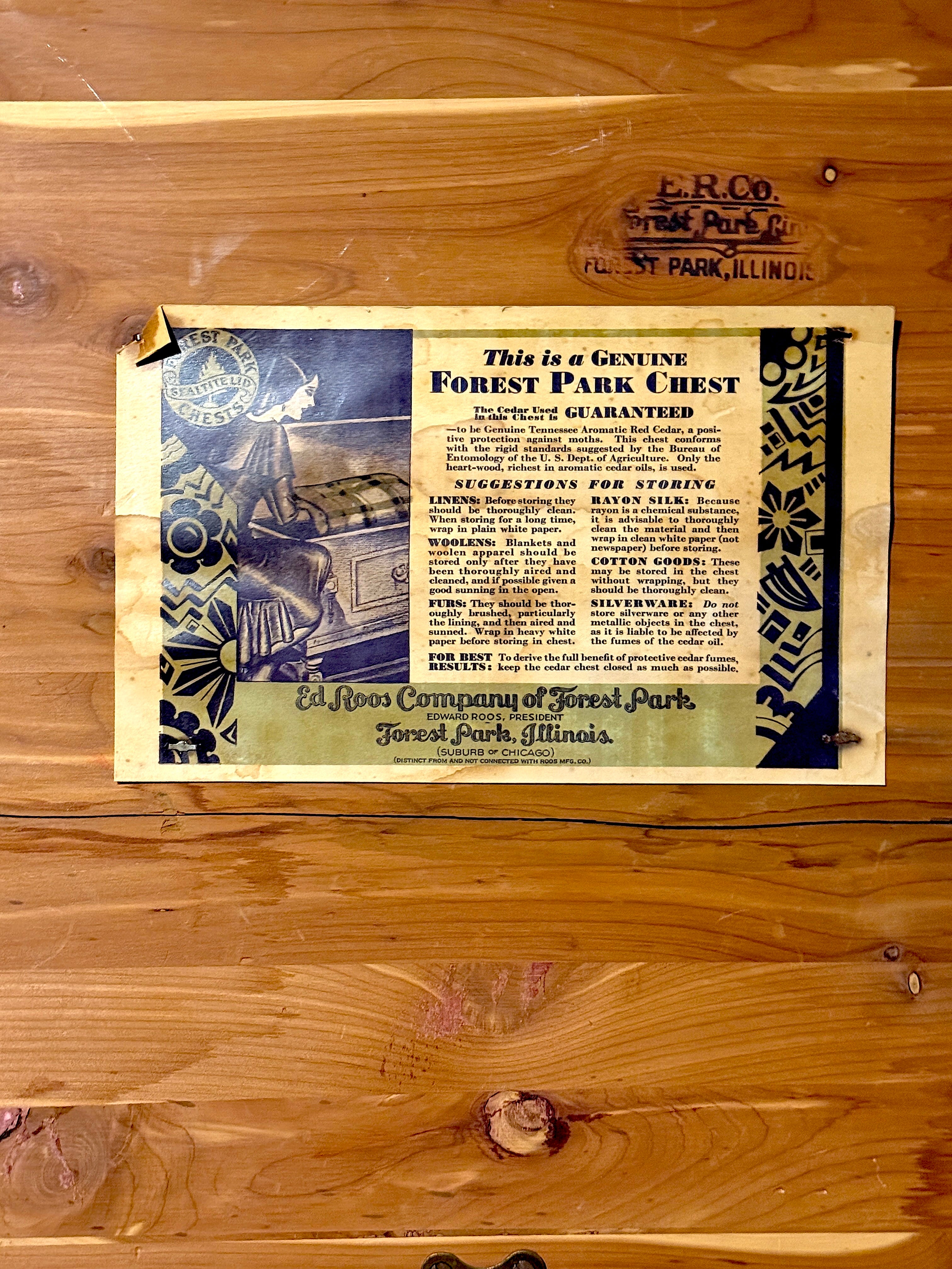 Ed Roos “Forest Park Chest” Neo-Renaissance Cedar Hope Chest, Forest Park IL, c.1925