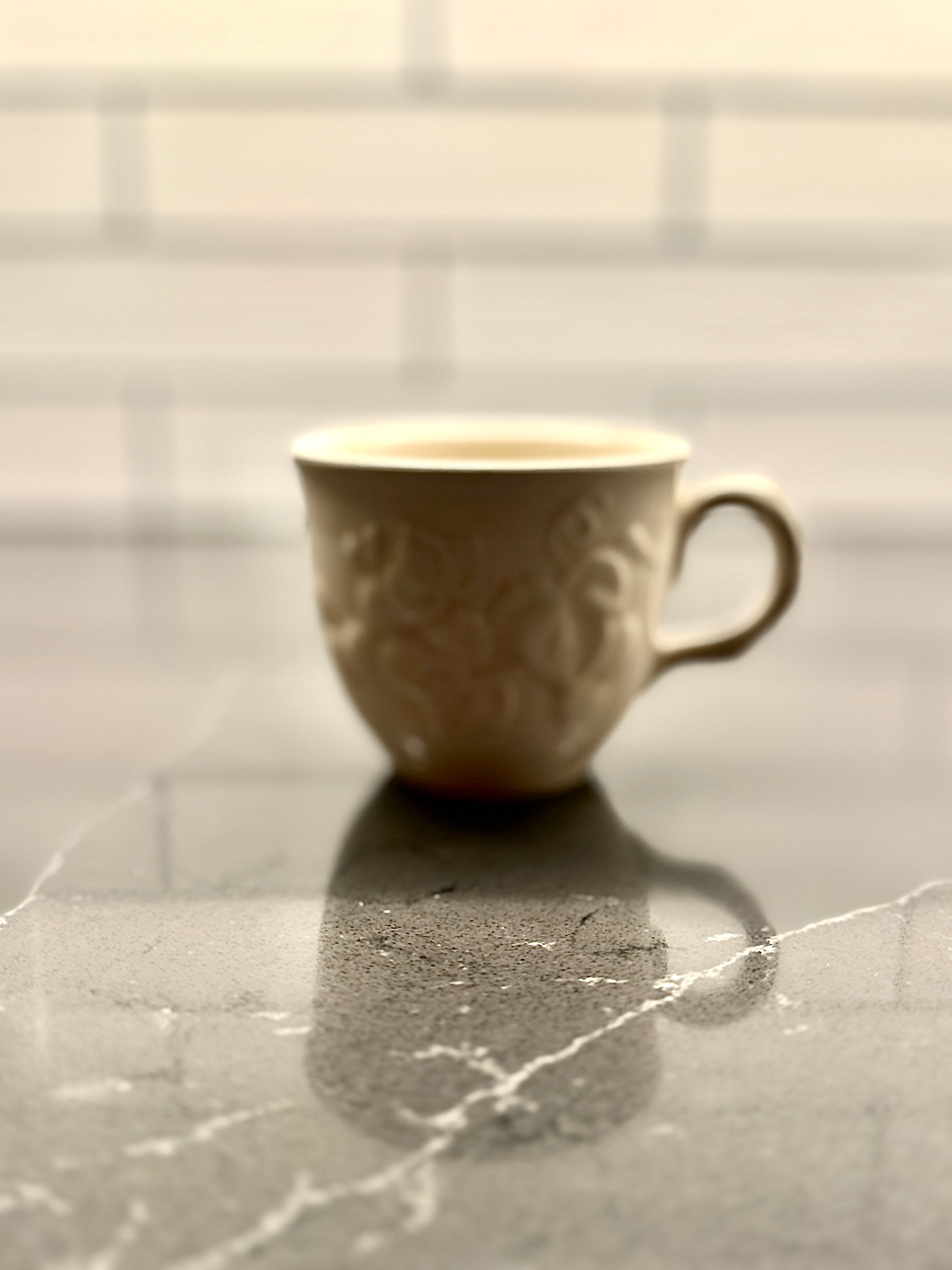 Embossed Ivory Creamware Tea Cups – Early 20th-Century Fruit & Floral Relief, c 1920's (Set Of 6)