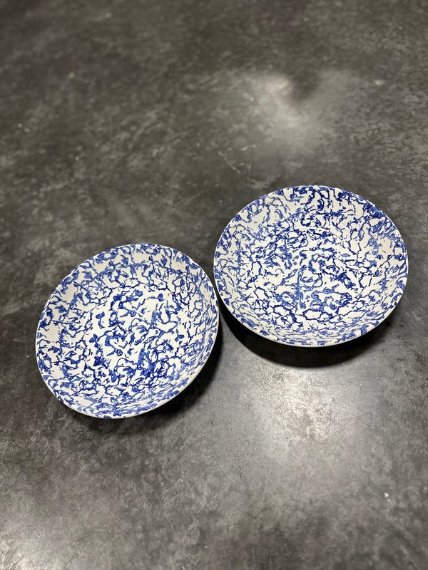 Pair of Italian Blue Spongeware Bowls, Cobalt Spugnato over White, Impressed Decorata a Mano, c. 1950–1990