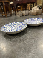 Pair of Italian Blue Spongeware Bowls, Cobalt Spugnato over White, Impressed Decorata a Mano, c. 1950–1990