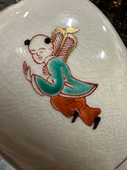 Small Japanese Aka-e Porcelain Jar Painted with Karako at Play, Iron-Red Lotus Scroll Border over Allover Kannyu Crackle, c. 1890–1940