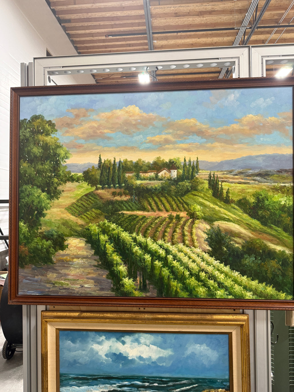 The Vineyard at Dusk, Italianate Landscape Oil On Canvas Painting, 20th Century Unsigned