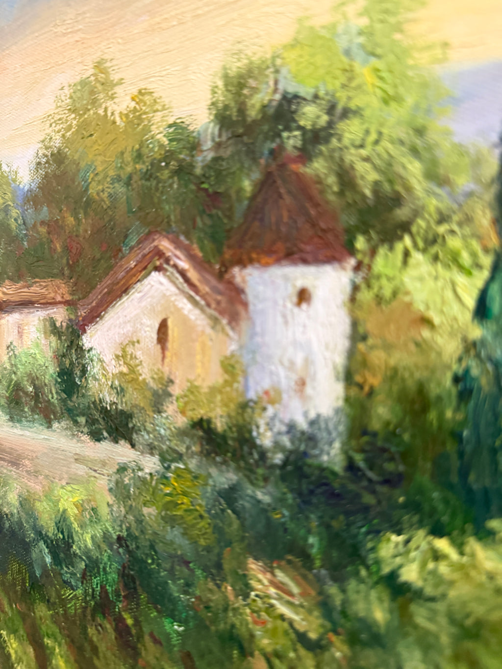 The Vineyard at Dusk, Italianate Landscape Oil On Canvas Painting, 20th Century Unsigned
