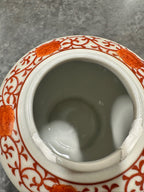 Small Japanese Aka-e Porcelain Jar Painted with Karako at Play, Iron-Red Lotus Scroll Border over Allover Kannyu Crackle, c. 1890–1940