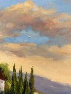 The Vineyard at Dusk, Italianate Landscape Oil On Canvas Painting, 20th Century Unsigned