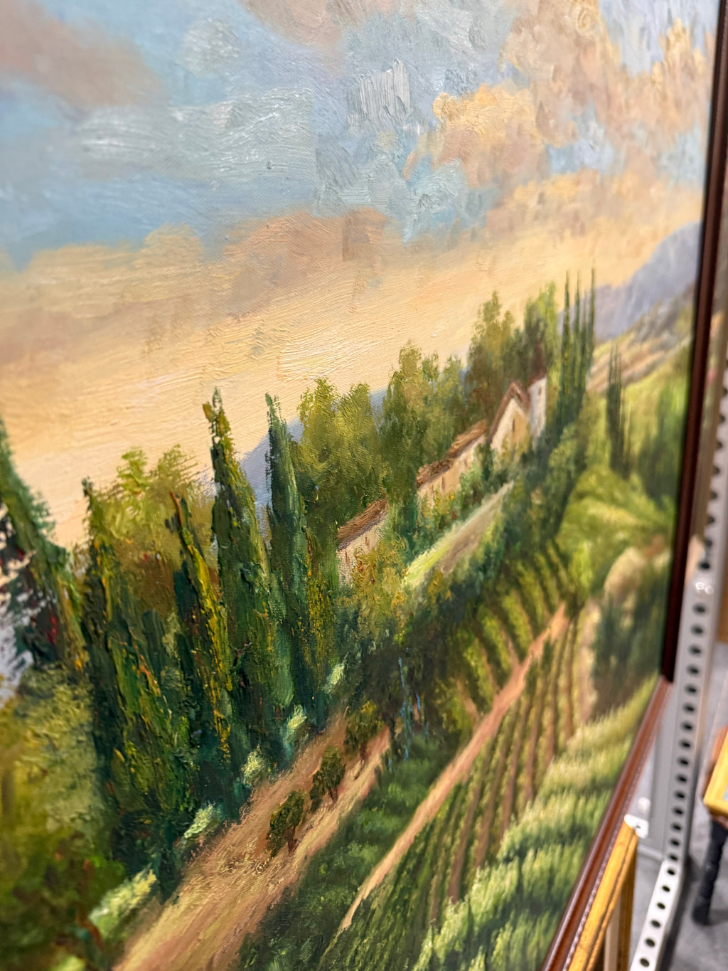 The Vineyard at Dusk, Italianate Landscape Oil On Canvas Painting, 20th Century Unsigned