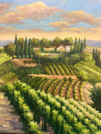 The Vineyard at Dusk, Italianate Landscape Oil On Canvas Painting, 20th Century Unsigned