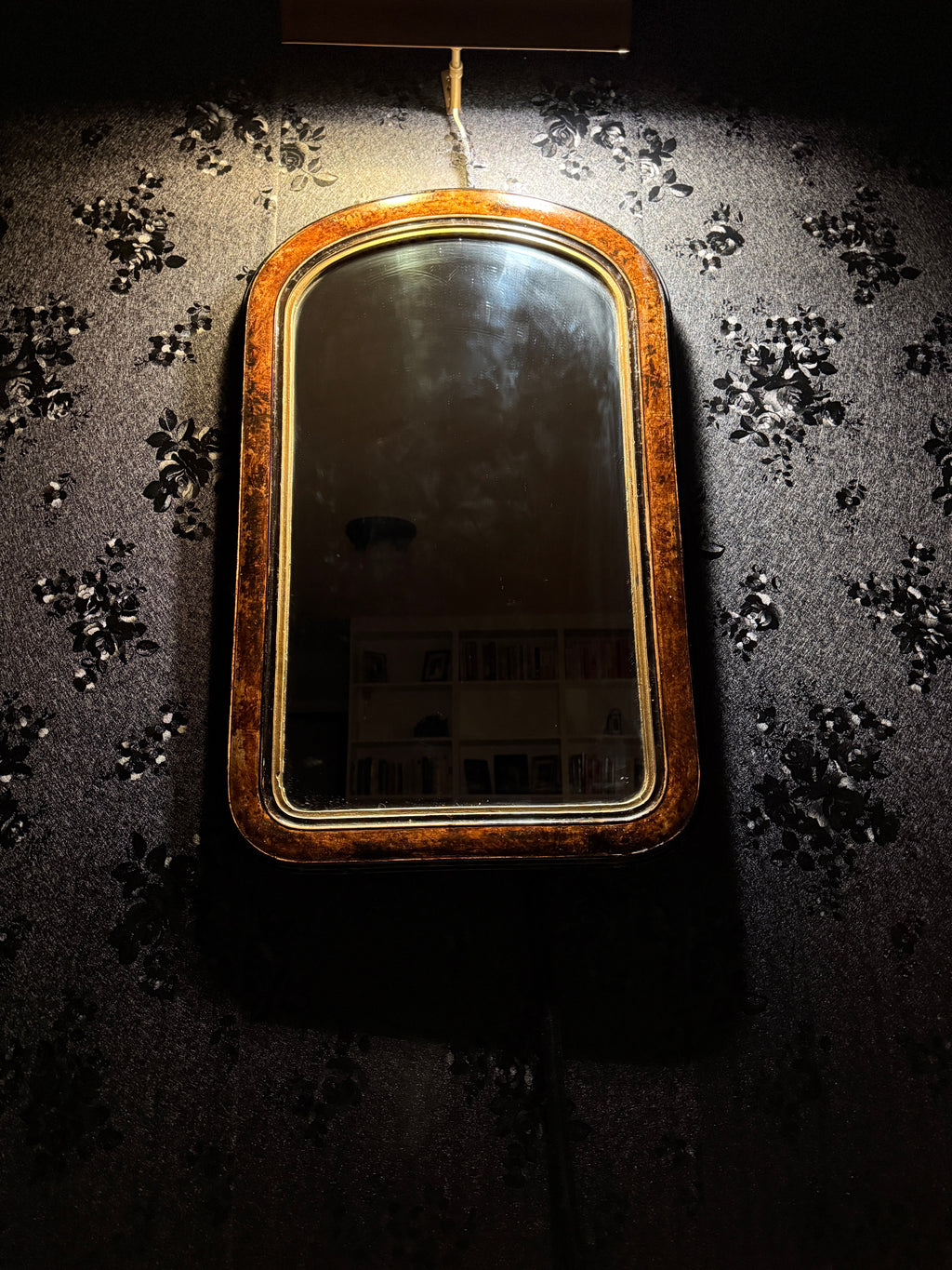 Antique Arched Faux-Burl Mirror (c.1890–1910) – Original Patina &amp; Early Silvered Glass