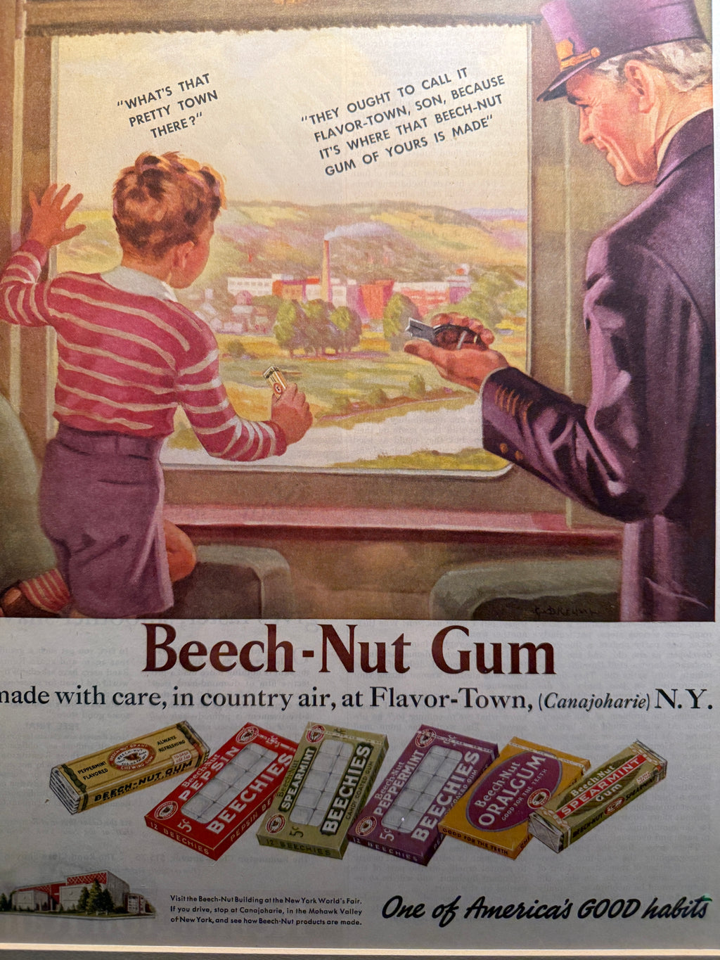 1939 Beech-Nut Gum Advertisement – Saturday Evening Post Vintage Lithograph