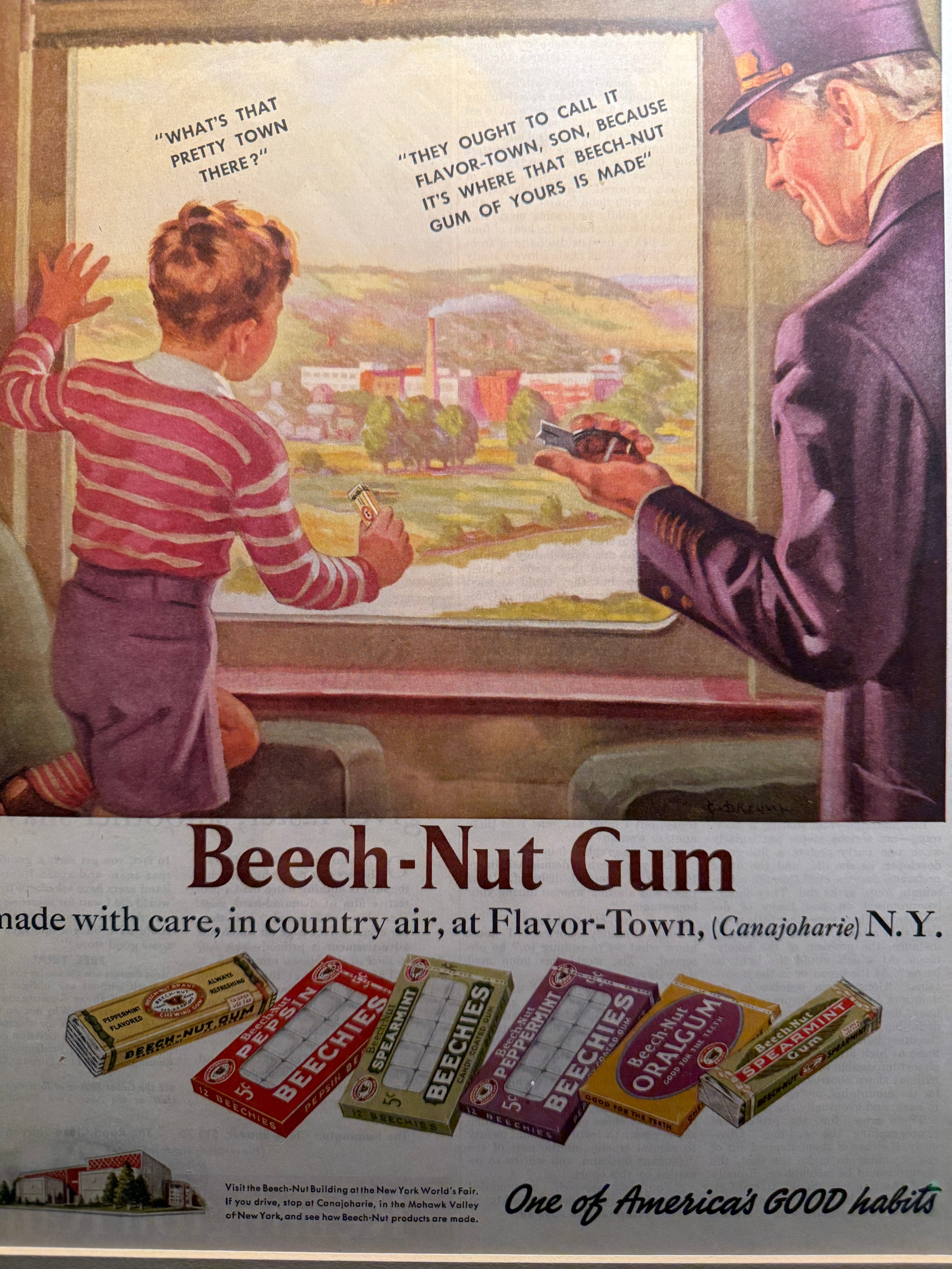 1939 Beech-Nut Gum Advertisement – Saturday Evening Post Vintage Lithograph