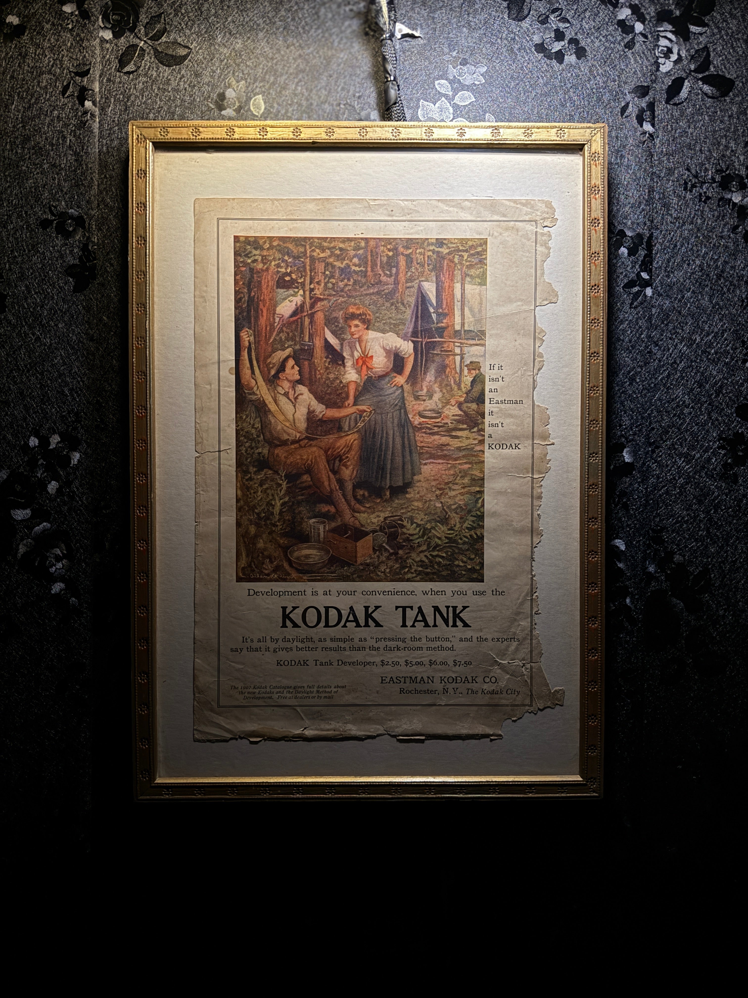 1907 Kodak Tank Advertisement – Early Eastman Kodak Co. Lithograph, Framed Antique Print