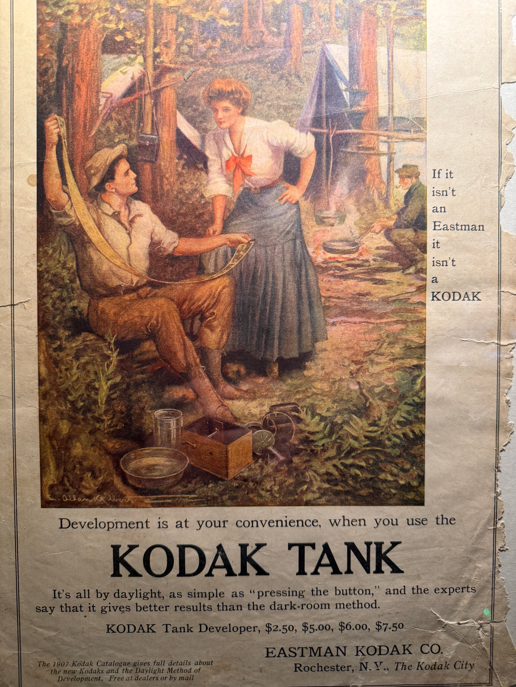 1907 Kodak Tank Advertisement – Early Eastman Kodak Co. Lithograph, Framed Antique Print