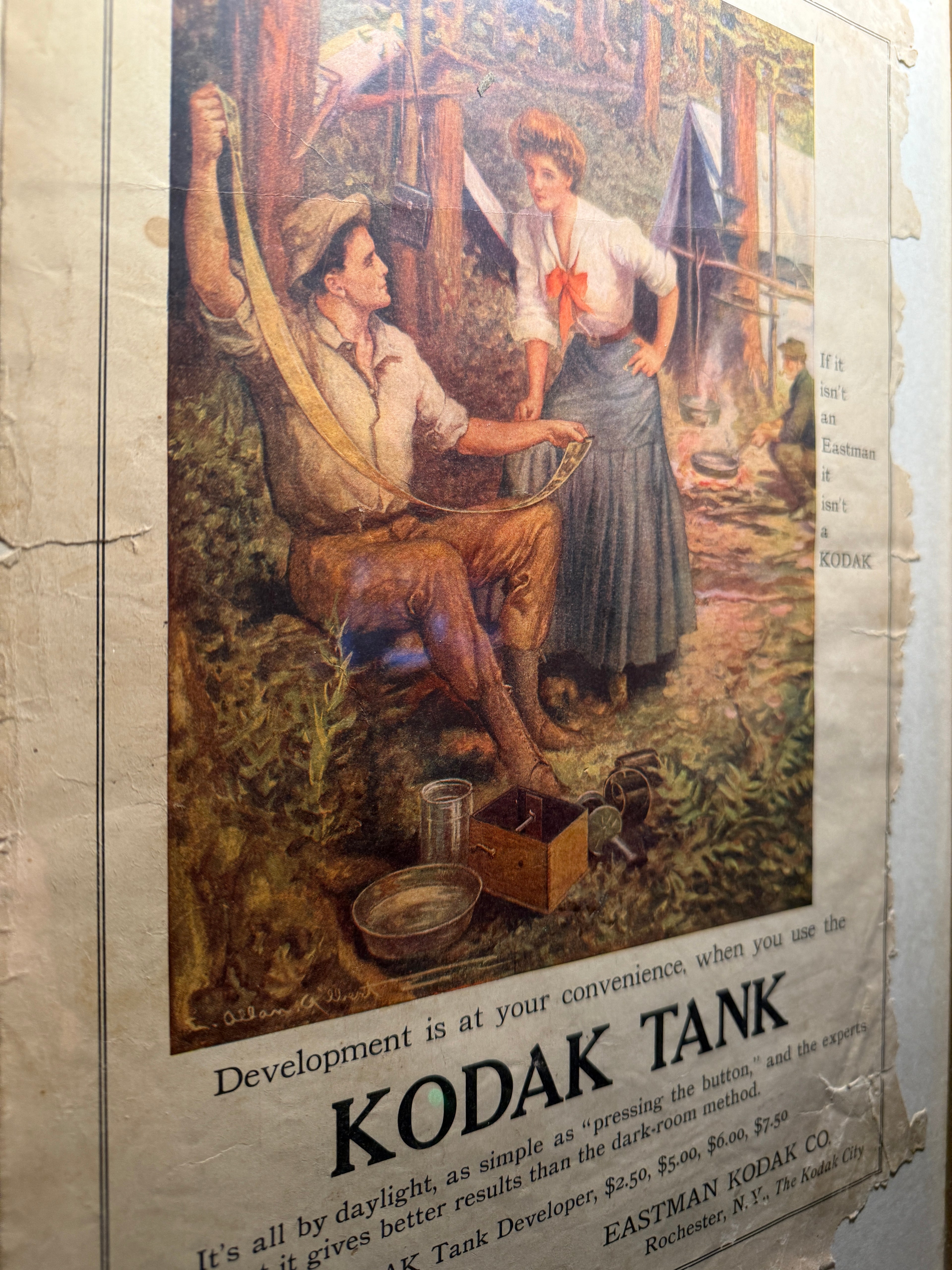 1907 Kodak Tank Advertisement – Early Eastman Kodak Co. Lithograph, Framed Antique Print