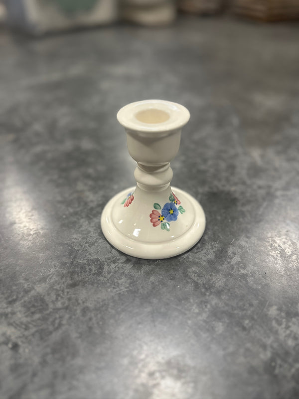 Hand-Painted Ceramic Candlestick with Pink and Blue Flower Spray, Painter's Palette Marks to the Base, Lasting Products Inc., American, c. 1955–1975