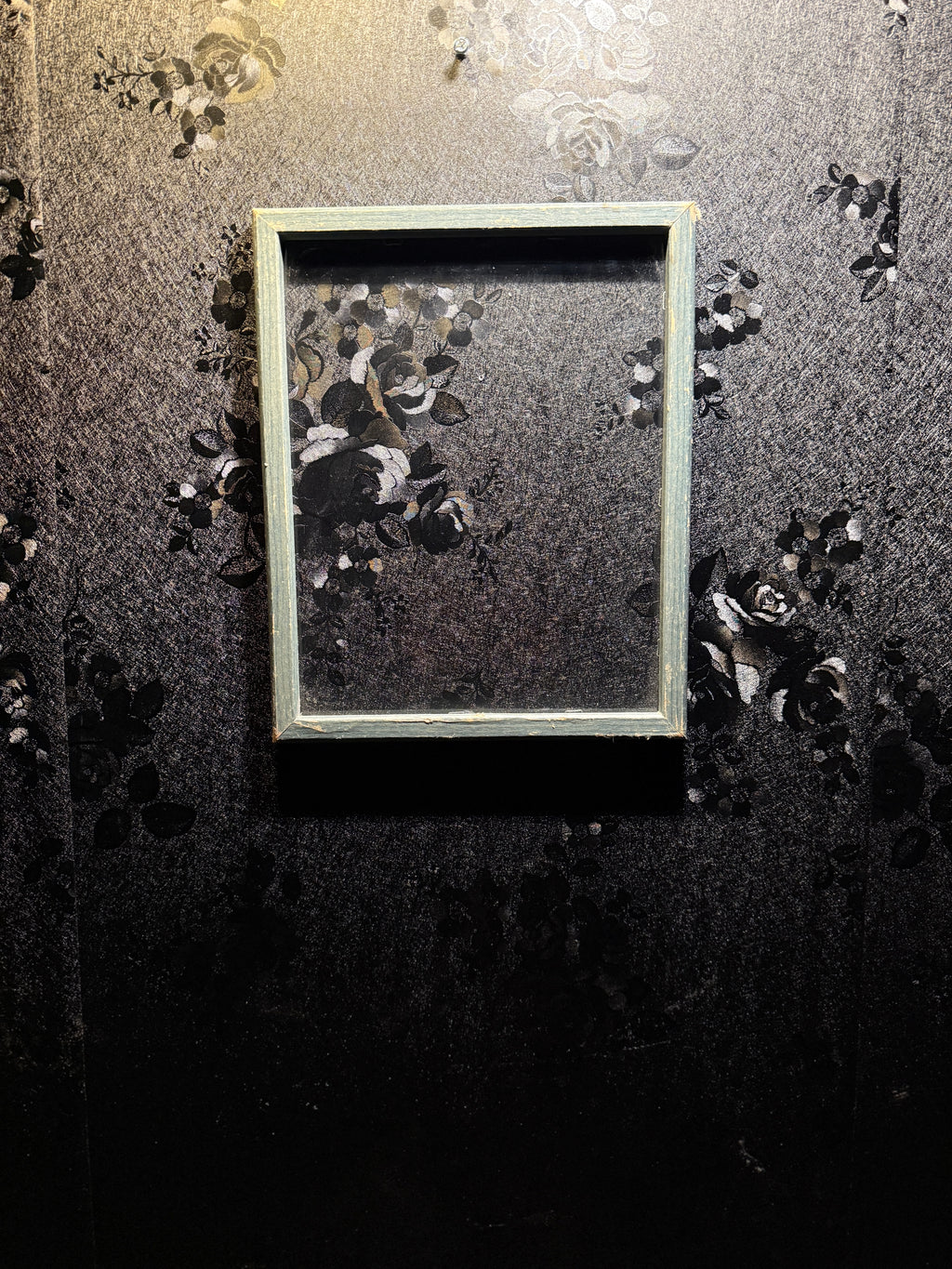 1930s–1940s Hand-Painted Cottage Frame in Weathered Blue-Green Patina