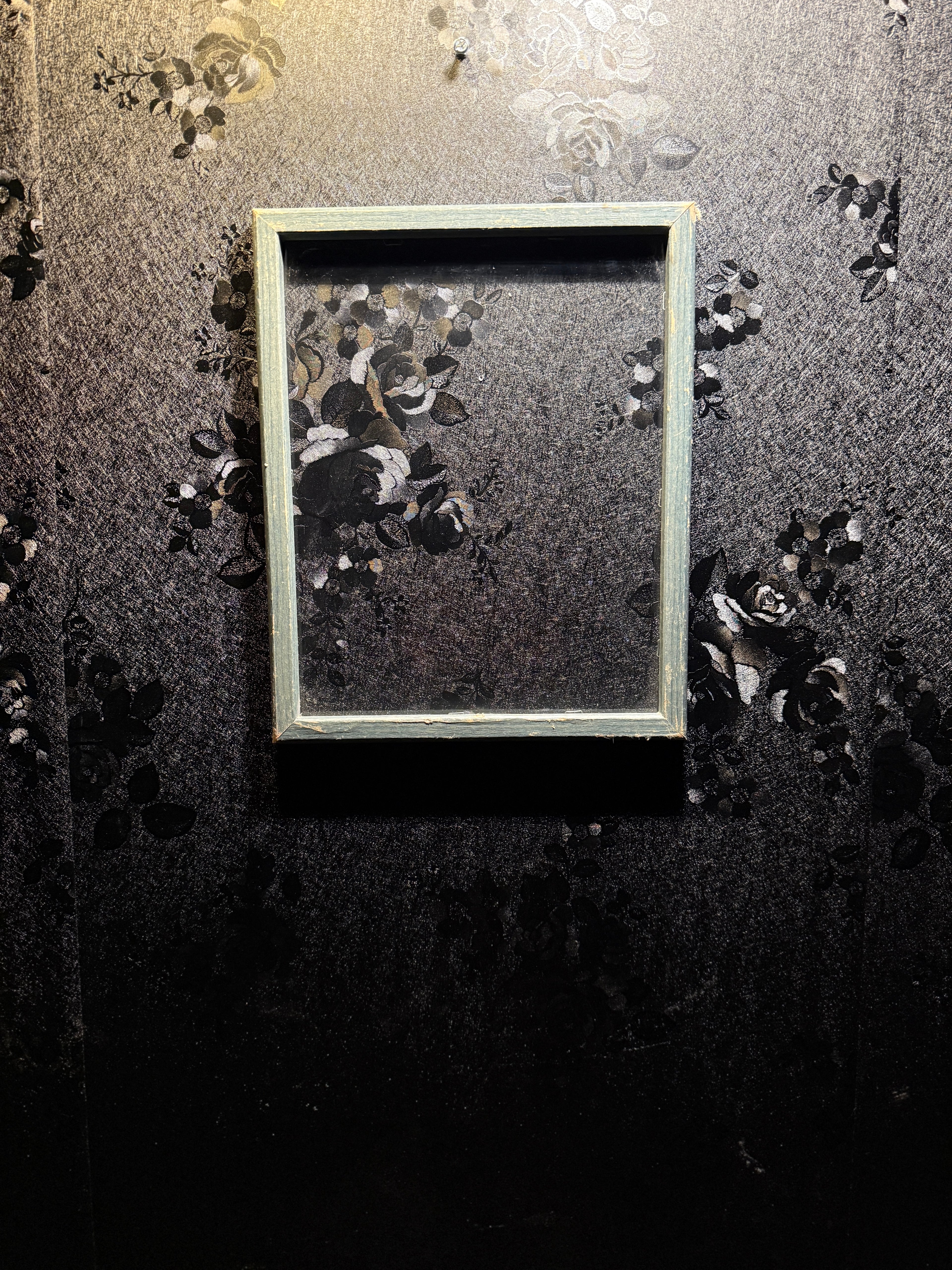 1930s–1940s Hand-Painted Cottage Frame in Weathered Blue-Green Patina