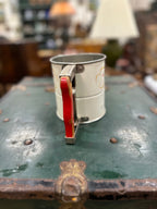 Androck Hand-i-Sift One-Hand Flour Sifter, Tulip and Scroll Decal with Painted Wood Handle, The Washburn Company, Rockford, Illinois, c. 1945–1955
