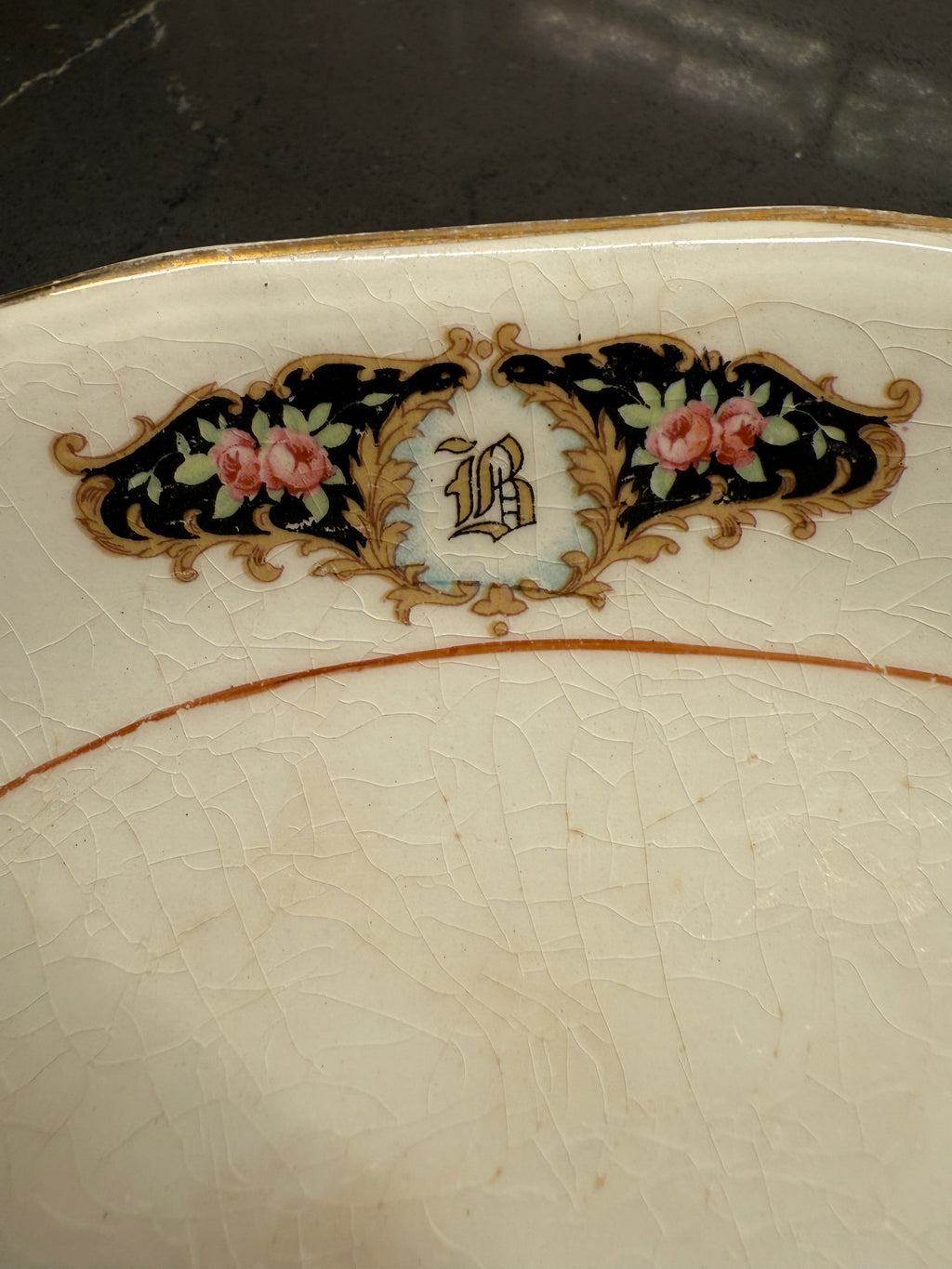 Antique E.P. Co. Sebring Dish (1915–1925) – Octagonal Ironstone with Floral Cartouches