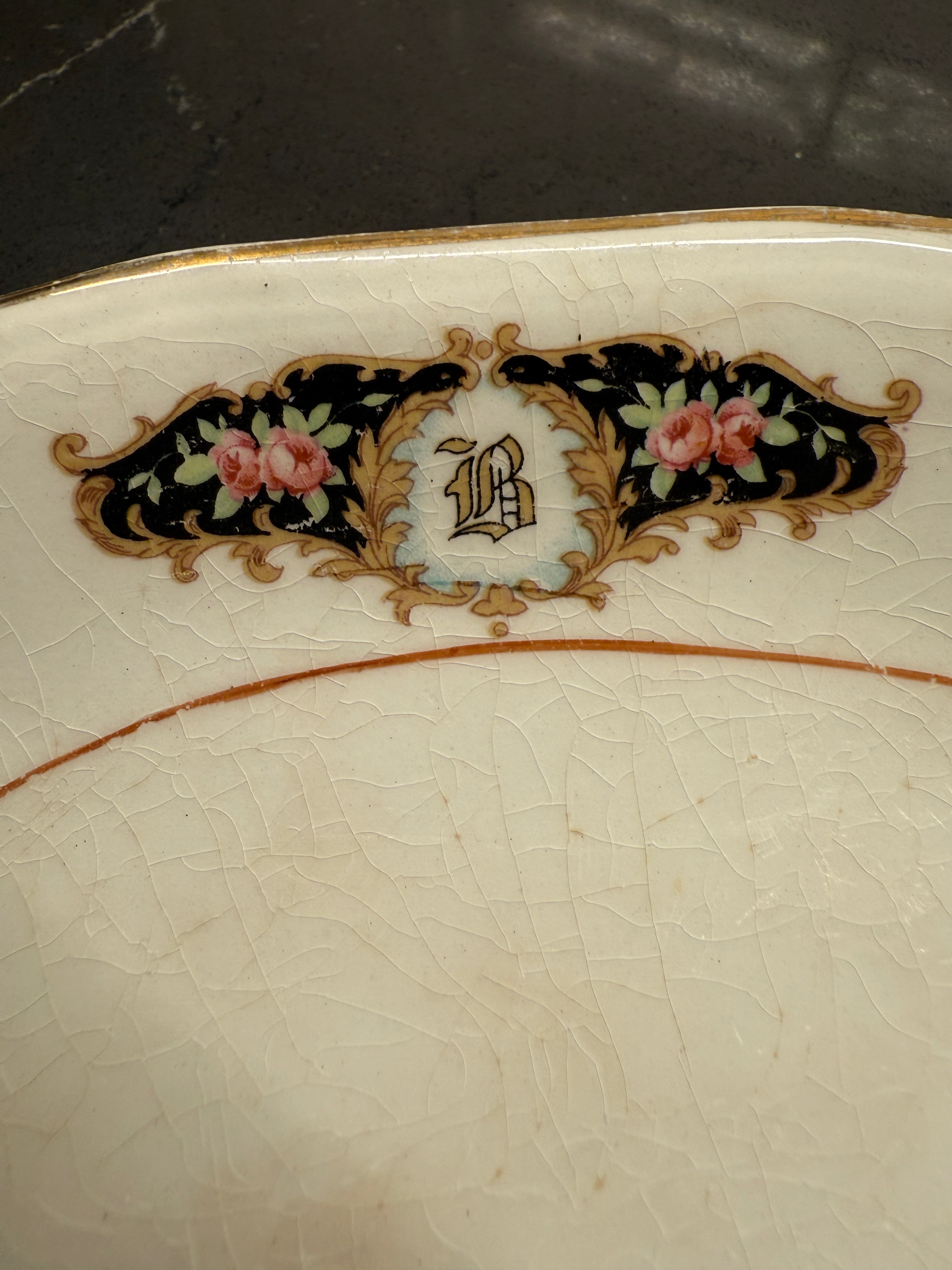Antique E.P. Co. Sebring Dish (1915–1925) – Octagonal Ironstone with Floral Cartouches