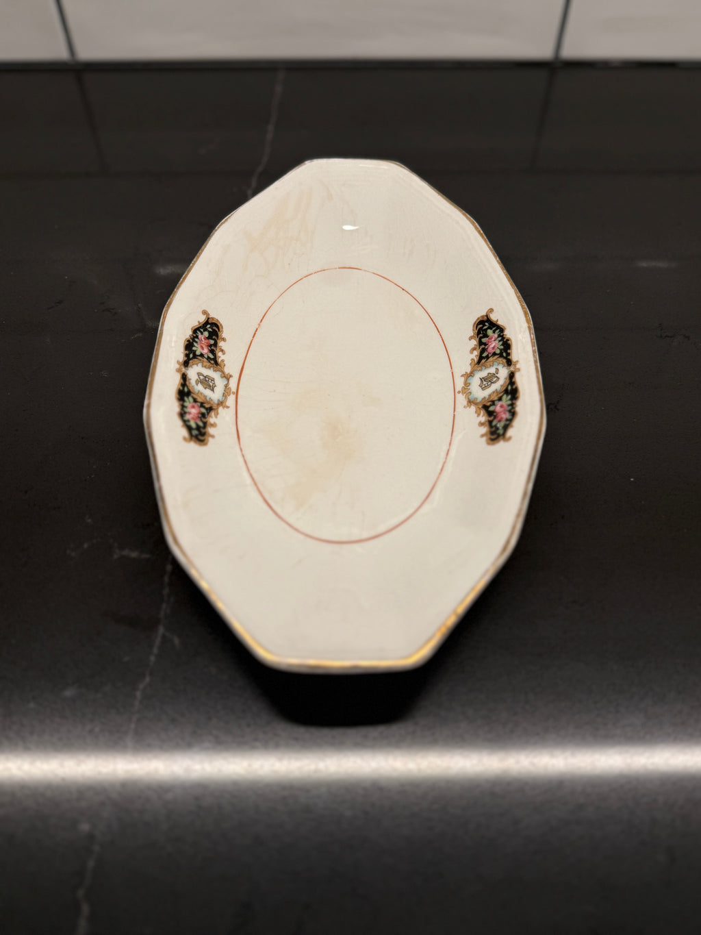 Antique E.P. Co. Sebring Dish (1915–1925) – Octagonal Ironstone with Floral Cartouches