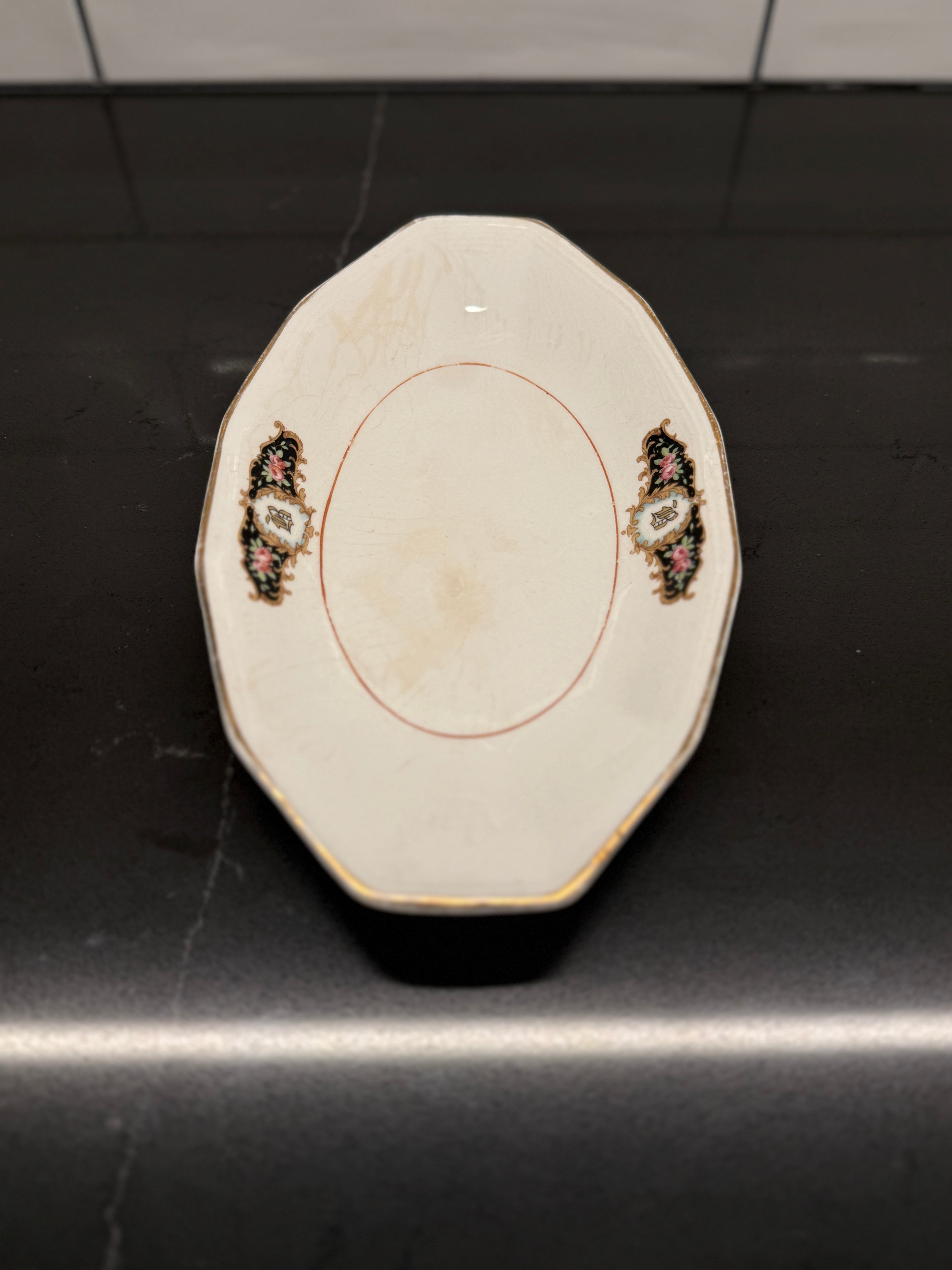 Antique E.P. Co. Sebring Dish (1915–1925) – Octagonal Ironstone with Floral Cartouches