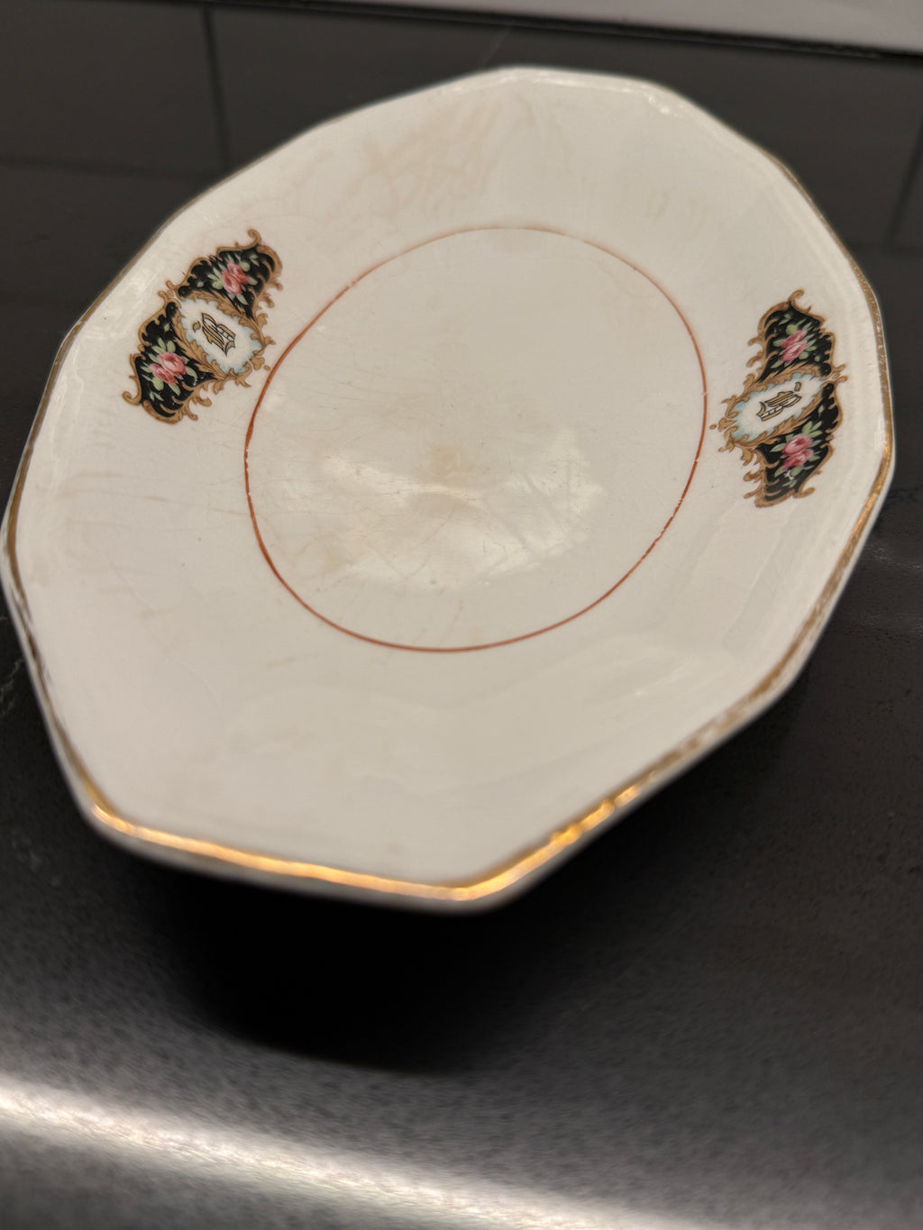 Antique E.P. Co. Sebring Dish (1915–1925) – Octagonal Ironstone with Floral Cartouches