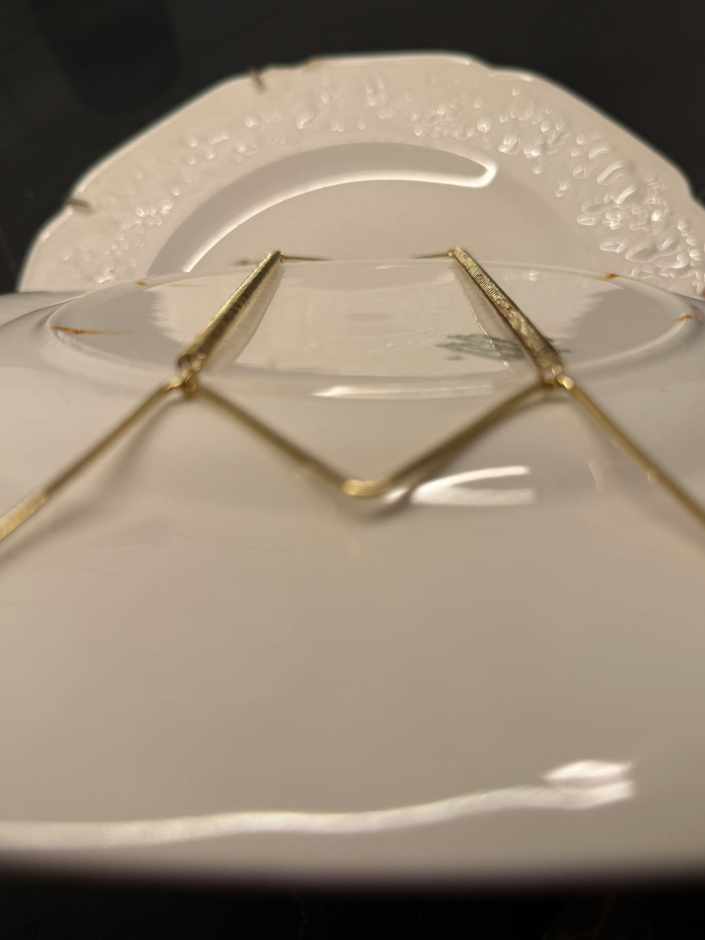 Crown Ducal Florentine Plate – Antique Embossed Creamware (1930s–40s, England, Set Of 2)