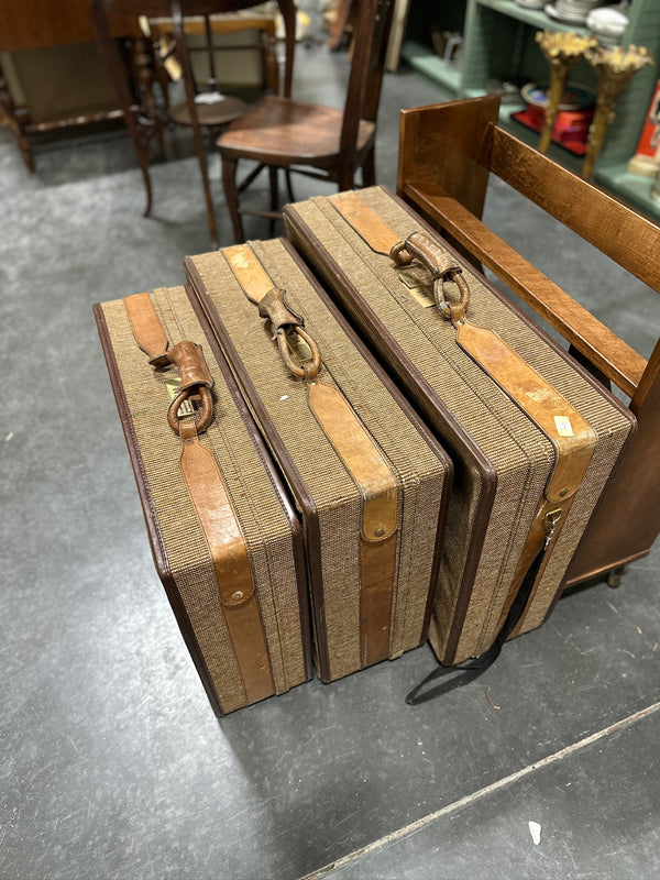 Hartmann Three-Piece Graduated Luggage Set, Signature Tweed with Belting Leather Trim, Brass Combination Locks and Engraved Owner's Plates, c. 1970–1985