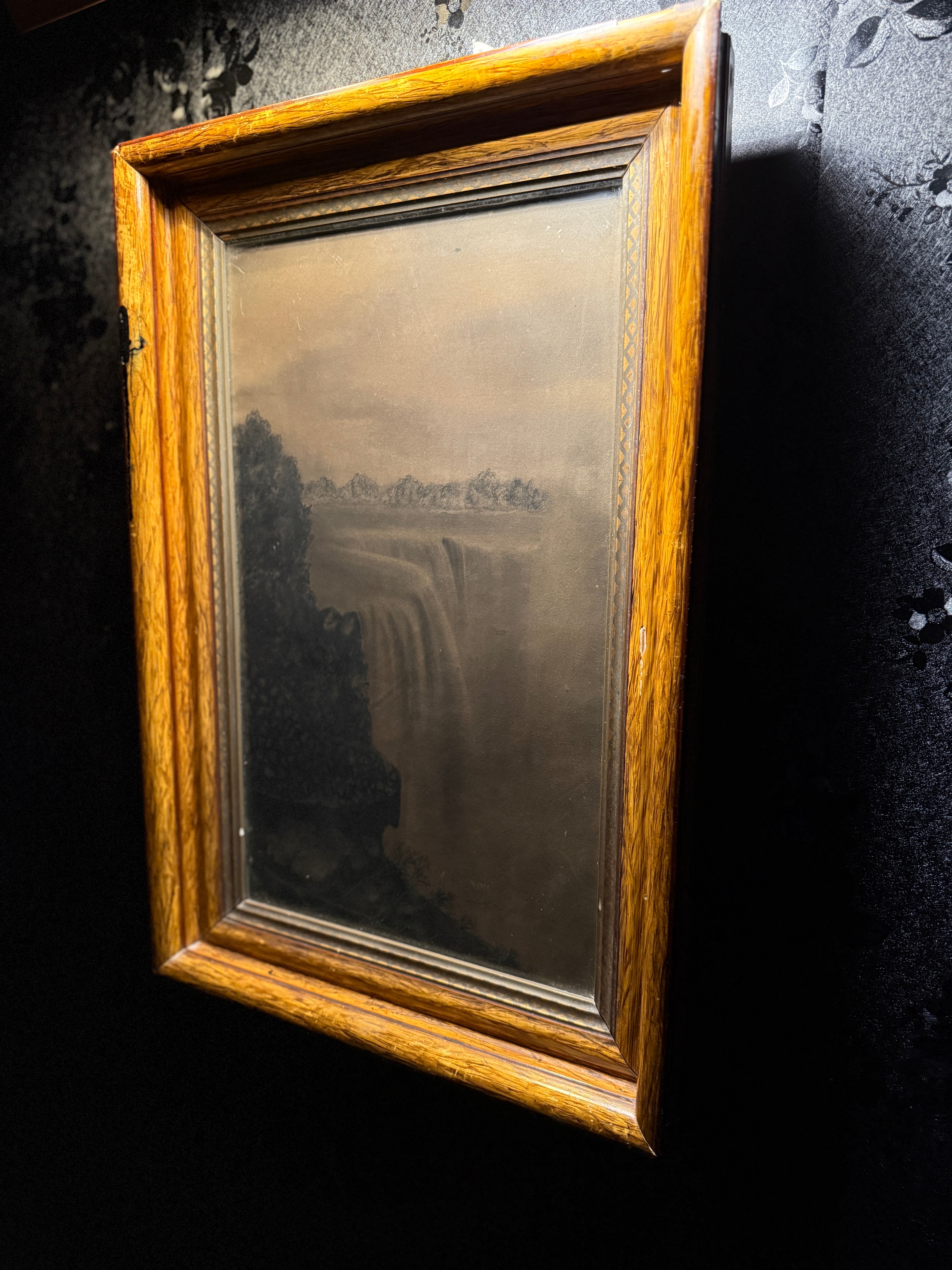 Niagara Falls Charcoal Study, 1891 — Antique Atmospheric Landscape on Canvas