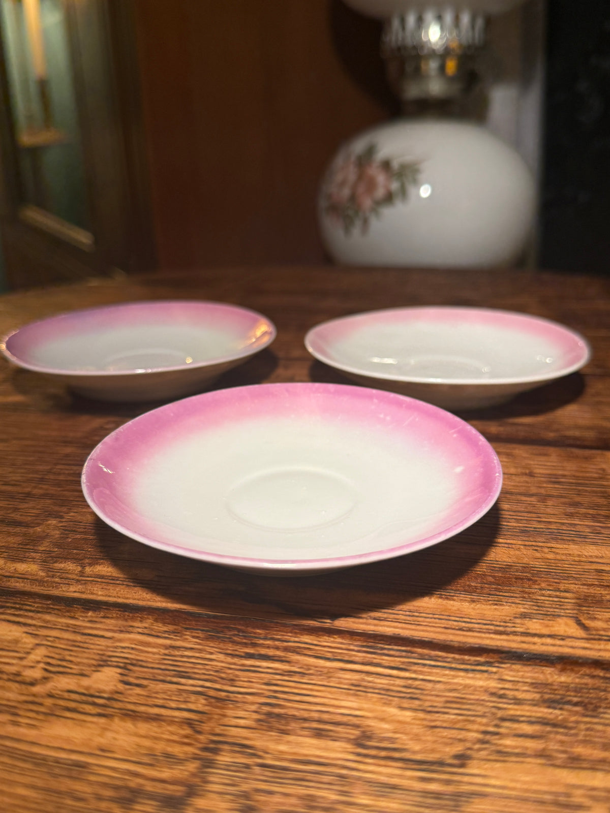 Leuchtenburg Porcelain Pink Ombre Saucers, Germany, c. 1925-1940 (Set of Three)