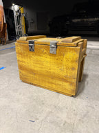 Military-Pattern Ordnance Crate in Old Yellow Paint and Pecan Stain Mid-20th Century Storage Trunk