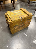 Military-Pattern Ordnance Crate in Old Yellow Paint and Pecan Stain Mid-20th Century Storage Trunk