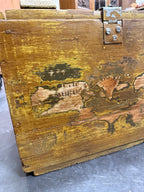 Military-Pattern Ordnance Crate in Old Yellow Paint and Pecan Stain Mid-20th Century Storage Trunk