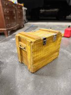 Military-Pattern Ordnance Crate in Old Yellow Paint and Pecan Stain Mid-20th Century Storage Trunk