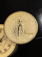 Bulova "Double Eagle" Coin Stack Alarm Clock, c. 1980s Americana Collection Desk Piece