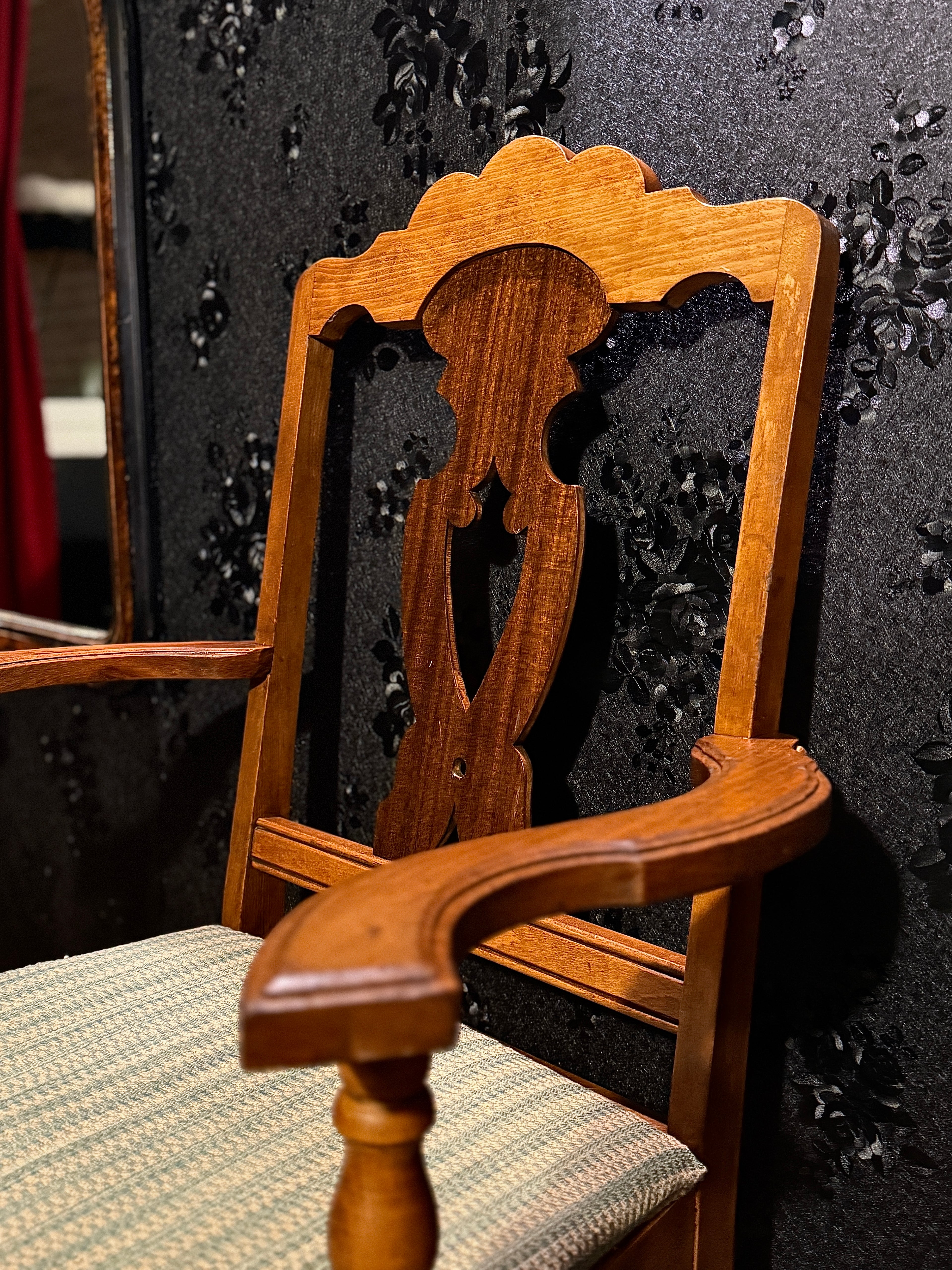 Early 20th-Century Colonial Revival Armchair – (c 1915-1935), Restored Hardwood Frame with New Sage Upholstery