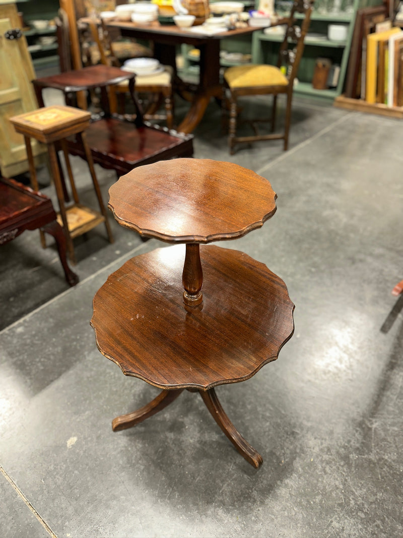 Vintage Two-Tier Mahogany Dumbwaiter Table, American, c. 1925–1950
